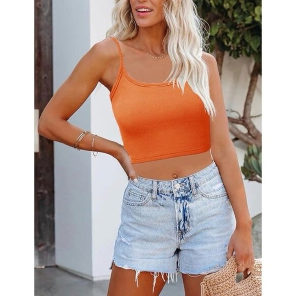 NWOT Shein Ribbed Crop Tank top camisole new orange S cotton Small summer bright - Picture 1 of 4